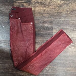 7 For All Mankind Burgundy Snake Print Skinny Jeans